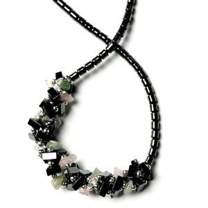 Hematite & Gemstone Chip Accented Small Collar Length Necklace